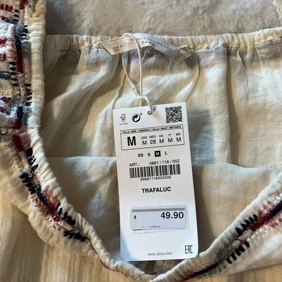 New! ZARA Dress Embroidered Off The Shoulder Boho  Off White/ Ivory - Picture 9 of 15
